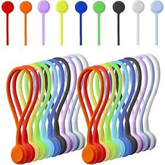 20-Pack Reusable Magnetic Cable Ties – 10 Colors Organizer