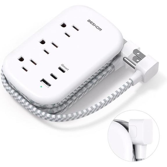 BESHON Flat Plug Power Strip with USB-C Ports