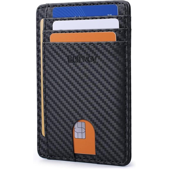Buffway RFID Leather Wallet Front Pocket Carbon Fiber Black