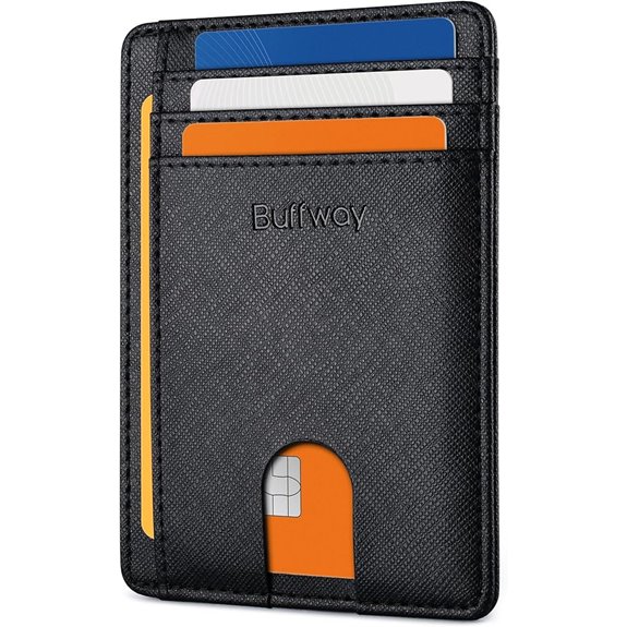 Buffway Slim RFID Leather Wallet – Front Pocket Crossed Black
