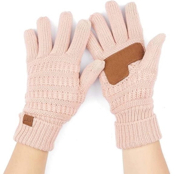 C.C Unisex Knit Warm Fuzzy Lined Gloves with Tips