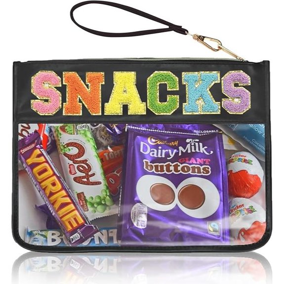 Clear Chenille Snacks Pouch with Glitter Patch Letters