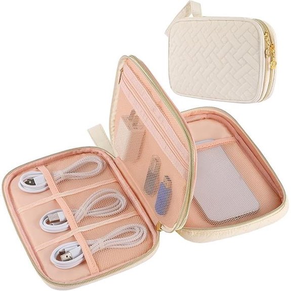 Electronics Organizer Travel Case with Double Layer Beige
