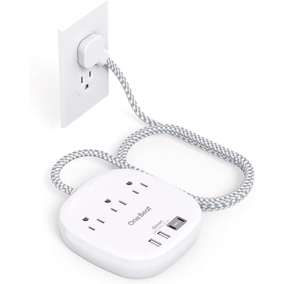 Flat Plug Power Strip with USB Ports and Outlets