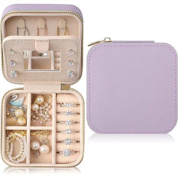 Genuine Leather Travel Jewelry Case with Mirror