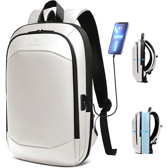 HK Business Laptop Backpack 17 Slim Expandable Waterproof USB Port (White)