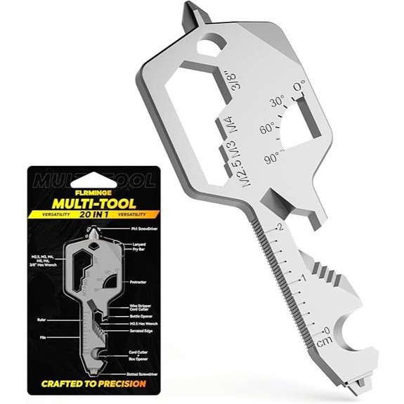 Key Shaped 20-in-1 Stainless Steel MultiTool Keychain