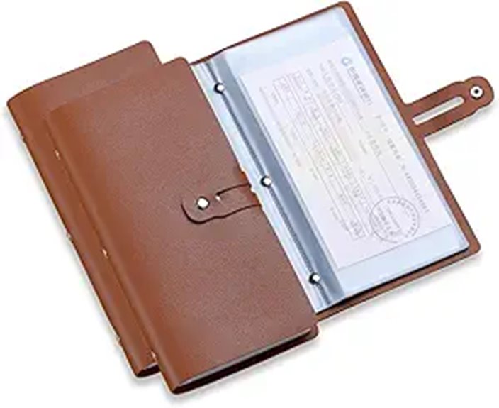 Leather Receipt Organizer with 20 Pockets Wallet Style Brown