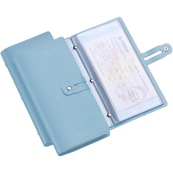 Leather Receipt Organizer with Card Holder (Light Blue)