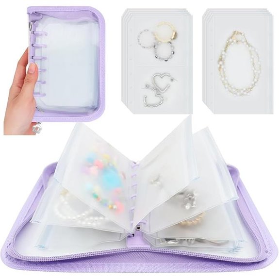 Mini Travel Jewelry Organizer with Clear Pockets (Purple)