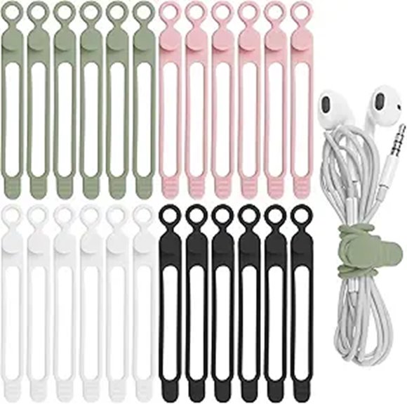 Nearockle Silicone Cable Straps – 24 Pcs 4 Colors
