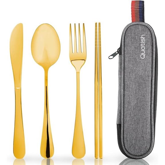 Quatish Portable Stainless Steel Travel Utensils Set Gold