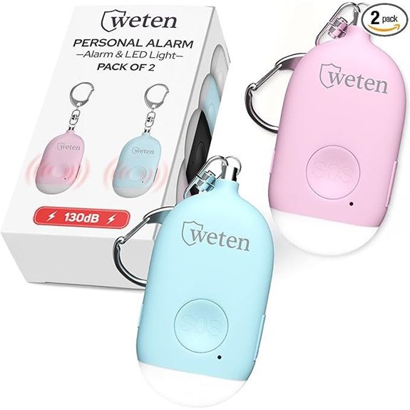 Rechargeable Personal Alarm Keychain 130dB Siren 2 Pack Pink/Blue