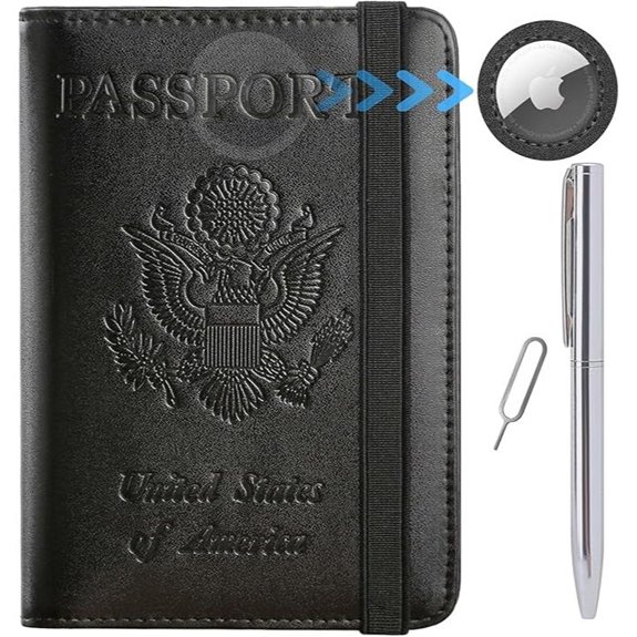 RFID Leather Passport Wallet Travel Essentials (Black)
