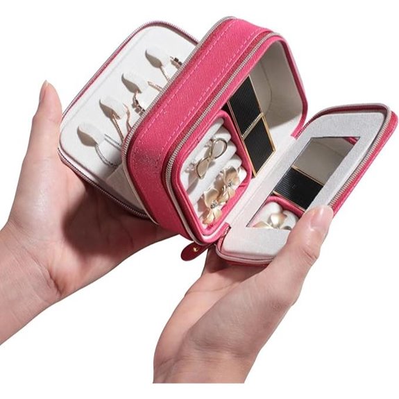 BS-MALL Travel Jewelry Box: Sleek Compact Organizer (Glisten Hot Pink)