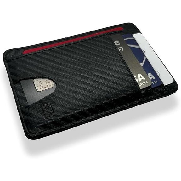 Slim RFID Wallet for Men and Women - Black Carbon Vegan Leather