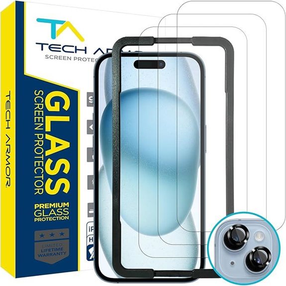 Tech Armor 3-Pack iPhone 15 Plus Screen Protectors + Camera Lens Protectors