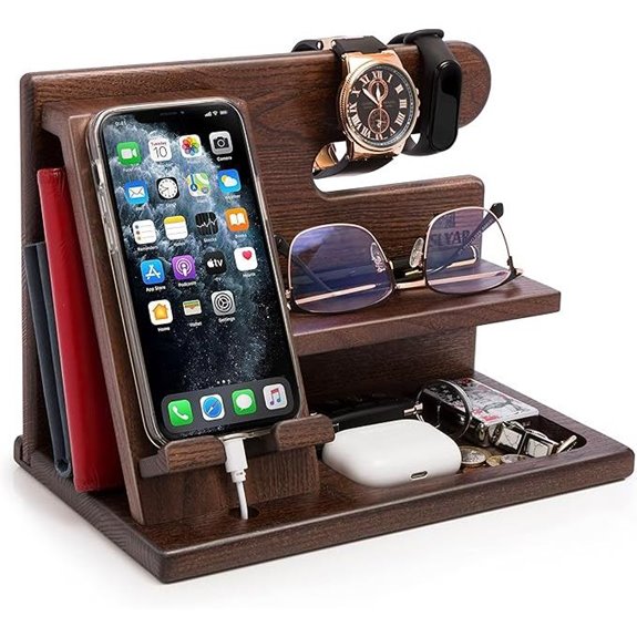 TESLYAR Wood Docking Station for Men (Bourbon Brown)