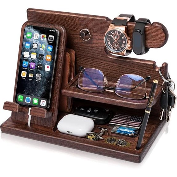 TESLYAR Wood Docking Station: Organizer & Essentials Holder
