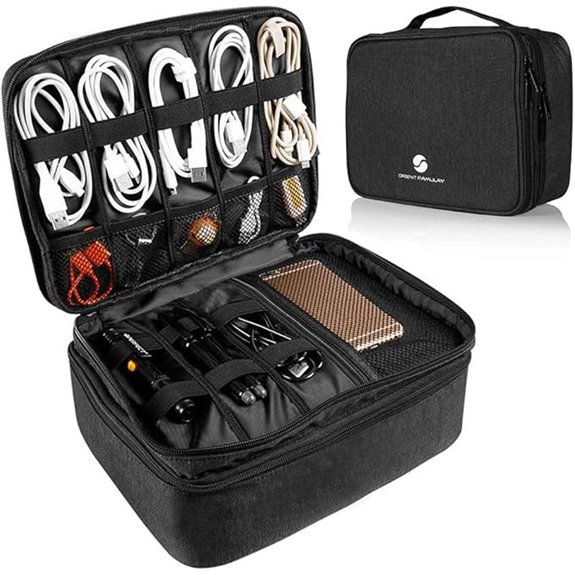 Travel Electronics Organizer: Waterproof Double-Layer Cable Bag - Black
