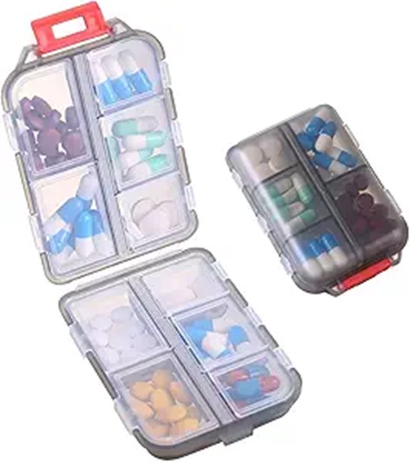 Travel Pill Organizer—10 Compartments Portable Gray