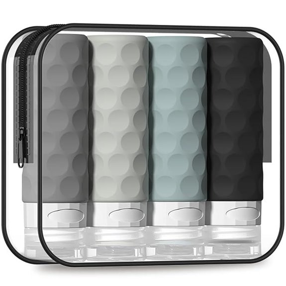 Travel Toiletry Bottles 4-Pack TSA 3oz Silicone Refillable Containers